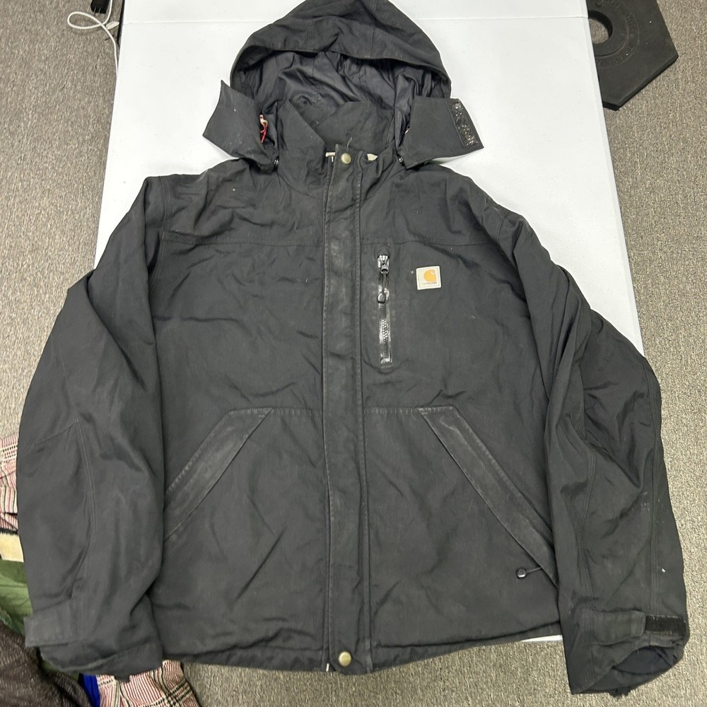 Carhartt Hooded Work Jacket Mens Large Black Mesh Lined Utility Coat D3